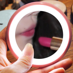 Rechargeable Mini Portable Round Cosmetic Mirror with LED Lights for Women Beauty Makeup Tool