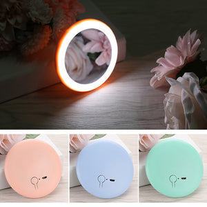 Rechargeable Mini Portable Round Cosmetic Mirror with LED Lights for Women Beauty Makeup Tool